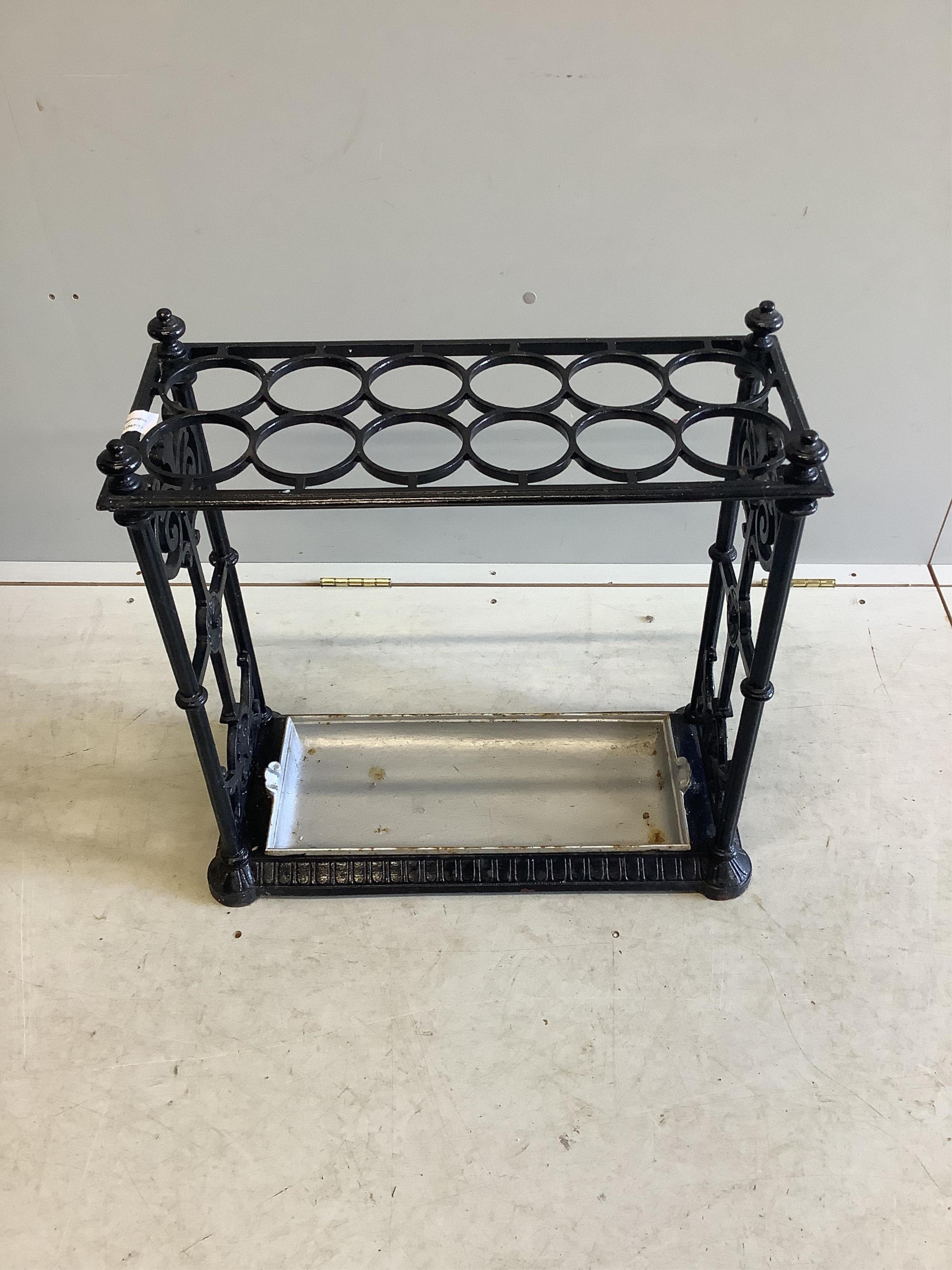 A 19th century Coalbrookdale style cast iron umbrella stand, width 62cm, depth 26cm, height 64cm. Condition - good